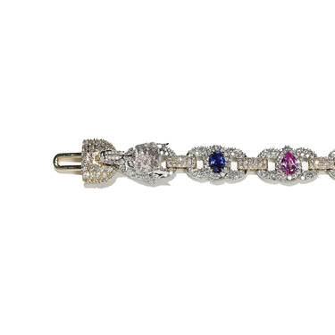 White 10k Two Tone Gold Color Stone Wolf Bracelet 15.44 Ctw CVD